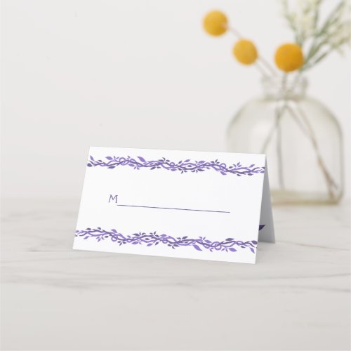 Purple Woodsy Wedding Monogram Elegant Garland Place Card