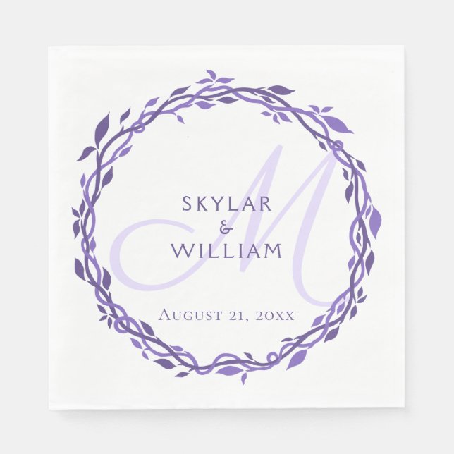 Purple Woodsy Wedding Ultra Violet Chic Wreath Napkins (Front)