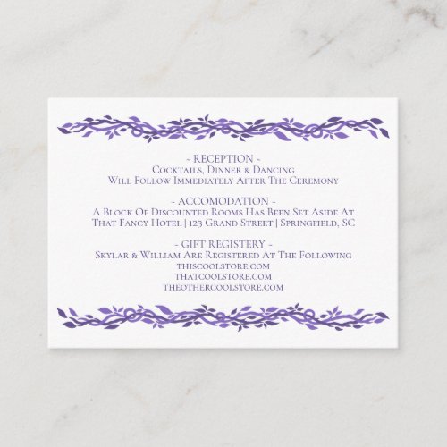Purple Woodsy Wedding Ultra Violet Details Enclosure Card
