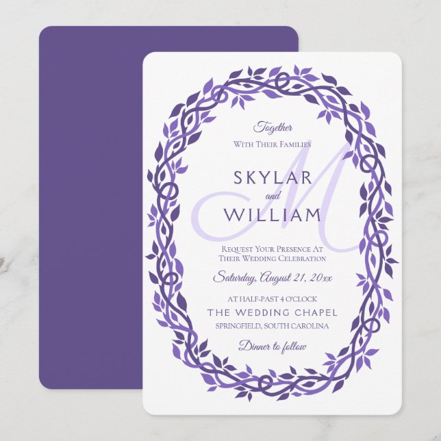 Purple Woodsy Wedding Ultra Violet Wreath Invitation (Front/Back)