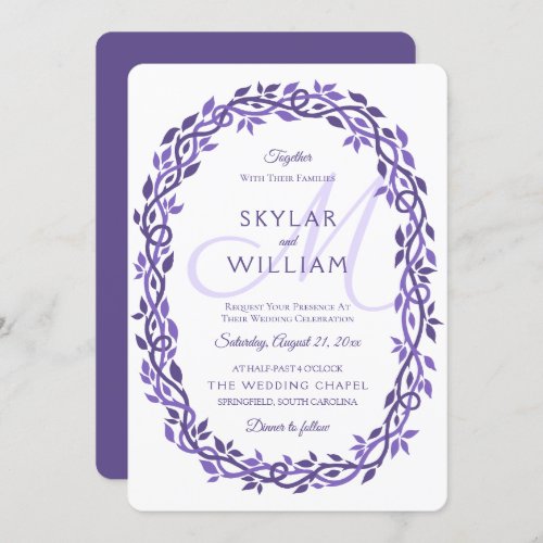 Purple Woodsy Wedding Ultra Violet Wreath Invitation