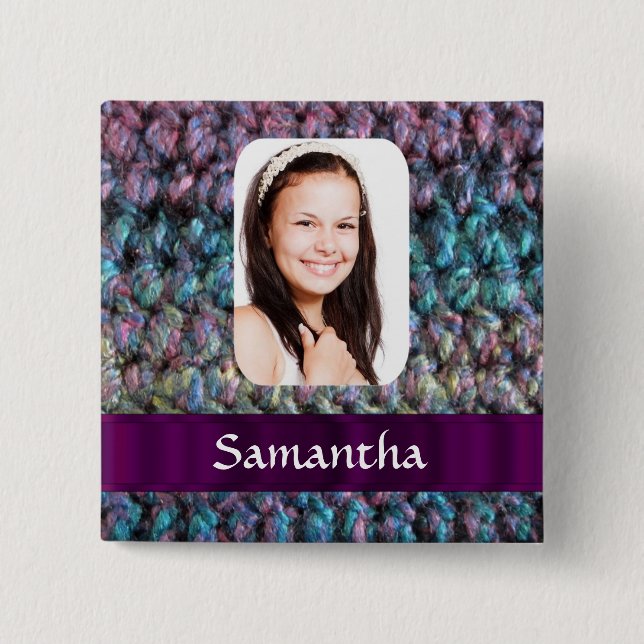 Purple wool photo template button (Front)
