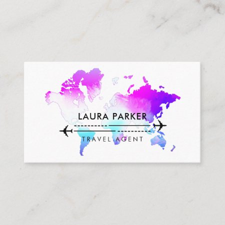 Purple World Map Travel Agent Tour Vacation  Busin Business Card