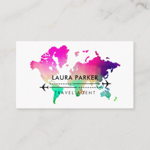 Purple World Map Travel Agent Tour Vacation  Business Card