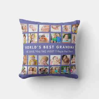 Purple World’s Best Grandma Grandkids 24 Photo  Throw Pillow
