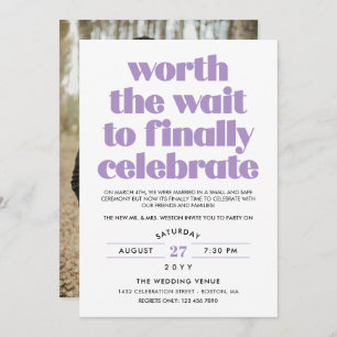 Purple Worth the Wait Sequel Wedding Celebration Invitation