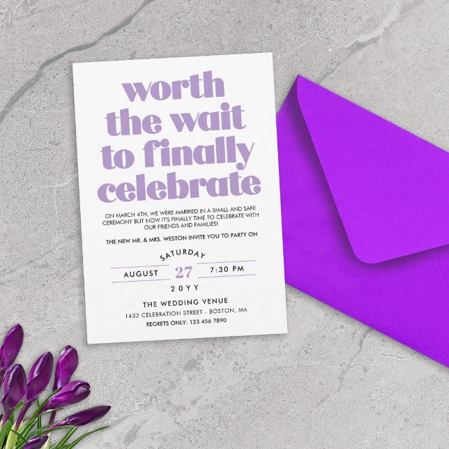 Purple Worth the Wait Sequel Wedding Celebration Invitation (Creator Uploaded)