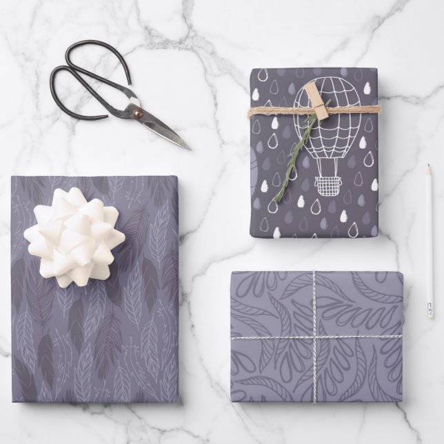 Purple Wrapping Paper Flat Sheet Set of 3 (Front)