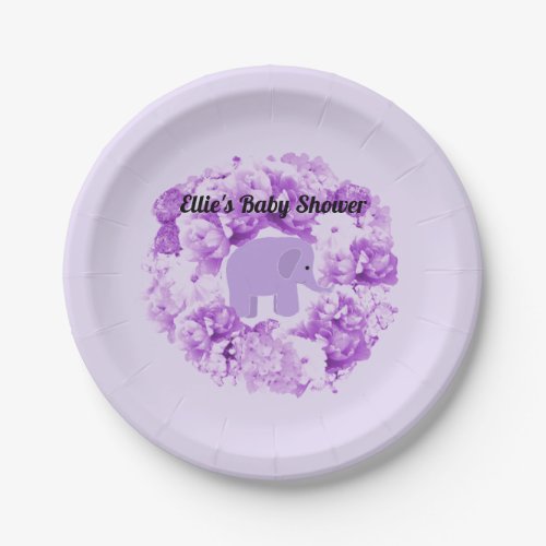 Purple Wreath and Elephant Paper Plates