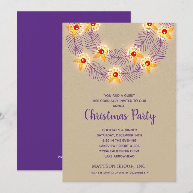 Purple Wreath Christmas Holiday Invitations (Front/Back)