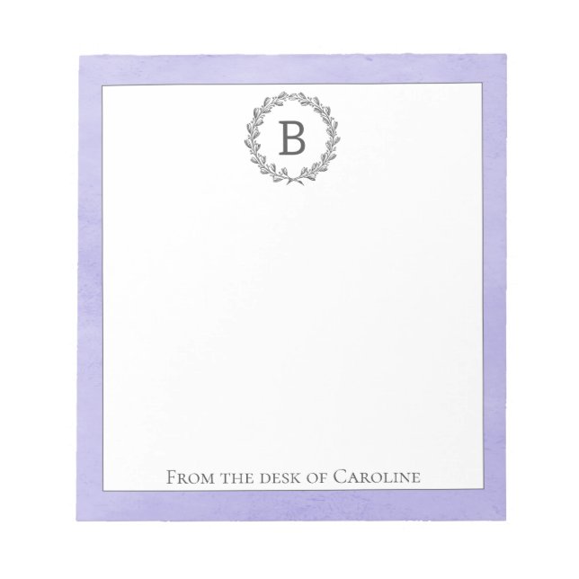 Purple Wreath Monogram Notepad (Front)