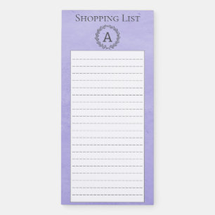 Purple Wreath Monogram Shopping List Magnetic Notepad
