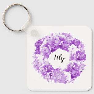 Purple Wreath Personalized Bridesmaid Keychain