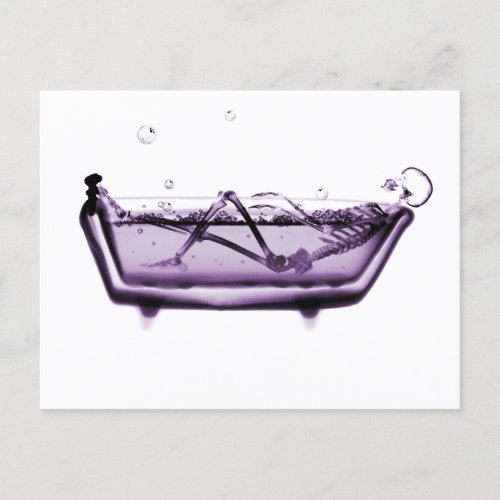 Purple X_Ray Skeleton in Bath Tub Postcard