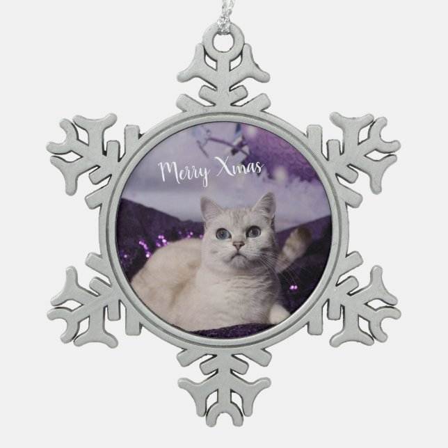 Purple XMAS Cats Snowflake Pewter Christmas Ornament (Front)
