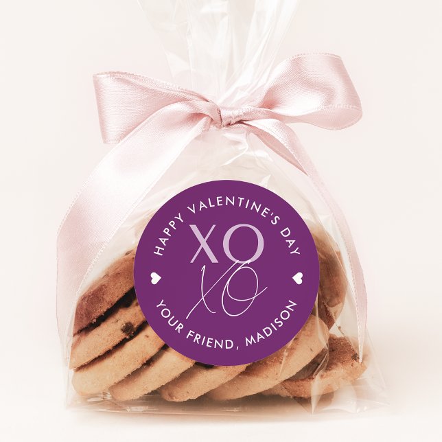 Purple XOXO Personalized Valentine's Day Classic Round Sticker (Creator Uploaded)