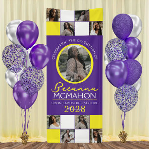 Purple & Yellow 9 Photo Collage Graduation Vinyl Banner