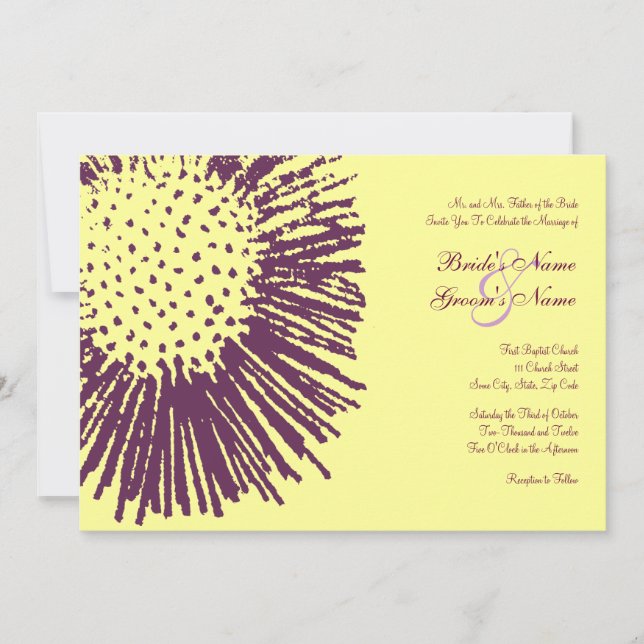 Purple & Yellow Abstract Floral Wedding Invitation (Front)