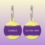 Purple yellow add a name and contact number pet ID tag<br><div class="desc">Pet ID tag
Add a name and a contact number.
Purple and yellow.</div>