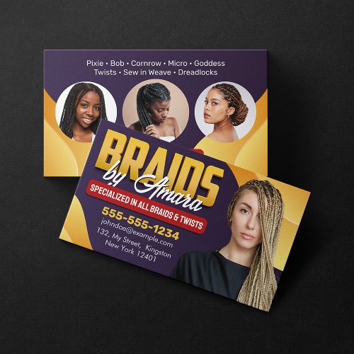 Purple  Yellow African Hair Braiding Photo Braid Business Card