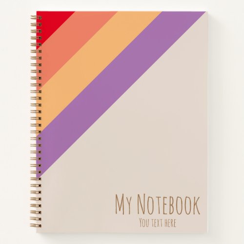 Purple Yellow Beige Add Your Text Retro Striped Notebook