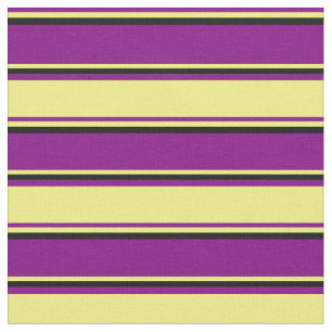 Purple, Yellow & Black Colored Pattern of Stripes Fabric