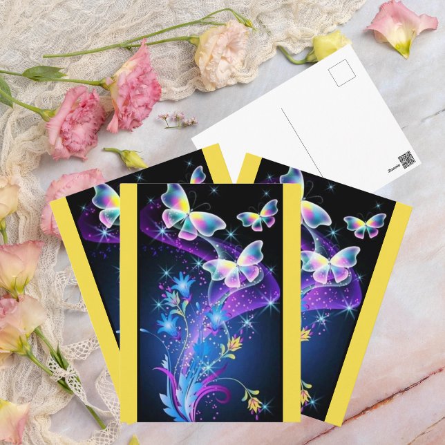 Purple Yellow Blue Sparkle Butterfly Postcard (Creator Uploaded)
