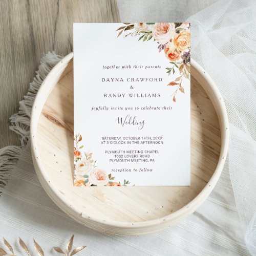 Purple Yellow Blush Autumn Floral Wedding Invitation