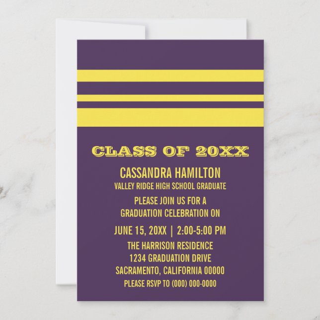 Purple/Yellow Bold Stripe Graduation Invite (Front)
