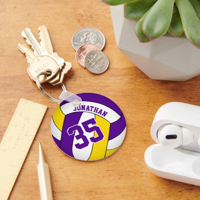 purple yellow boys custom volleyball jersey number keychain (Desk)