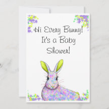 Purple & Yellow Bunny Baby Shower Invitation