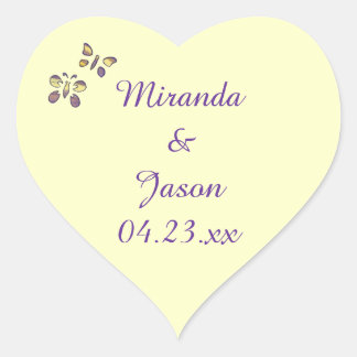 Purple Yellow Butterflies Save the Date Wedding Heart Sticker