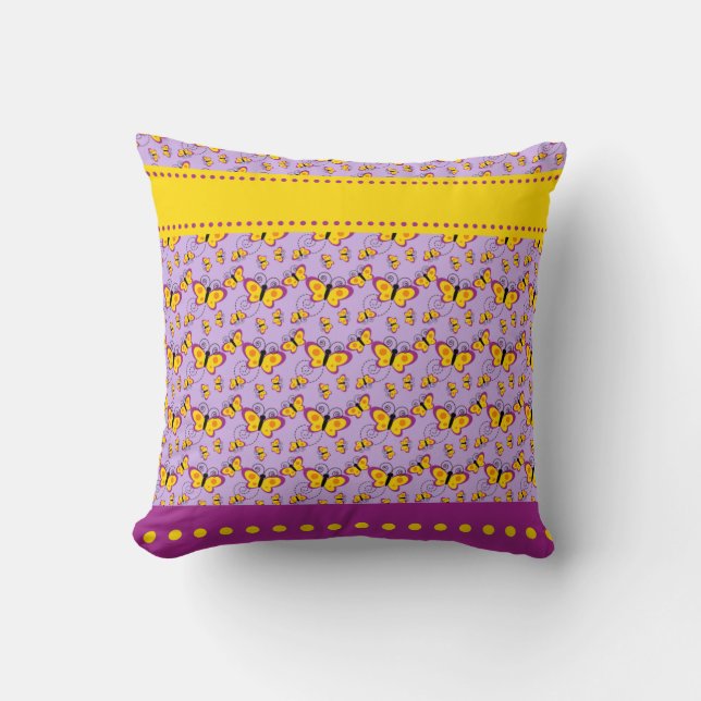 Purple Yellow Butterflies Throw Pillow (Front)