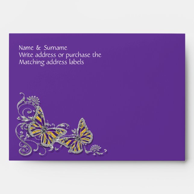 Purple yellow butterfly wedding engagement envelope (Front)