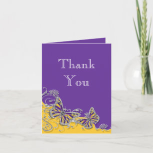 Purple yellow butterfly wedding engagement thank you card