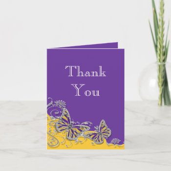 Purple Yellow Butterfly Wedding Thank You Card by mensgifts at Zazzle