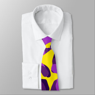 Purple Yellow Camouflage Print Pattern Neck Tie