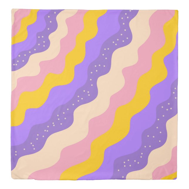 Purple Yellow Celestial Stripe Groovy Abstract  Duvet Cover (Front)