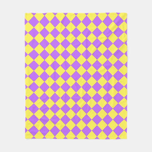 Purple Yellow Checker Diamond Fleece Blanket (Front)