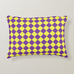 Purple Yellow Checker Diamond Pattern Accent Pillow