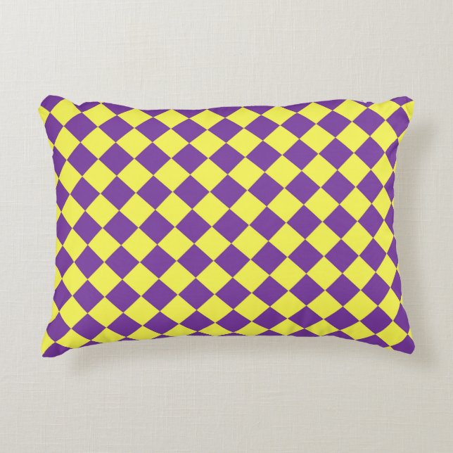 Purple Yellow Checker Diamond Pattern  Accent Pillow (Front)