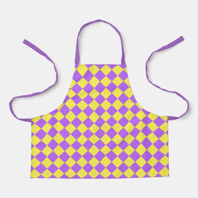 Purple Yellow Checker Diamond Pattern Apron (Front)