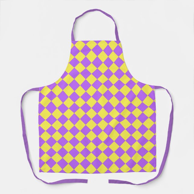 Purple Yellow Checker Diamond Pattern Apron (Front)
