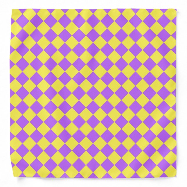 Purple Yellow Checker Diamond Pattern  Bandana (Front)