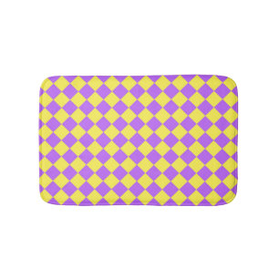 Purple Yellow Checker Diamond Pattern  Bath Mat