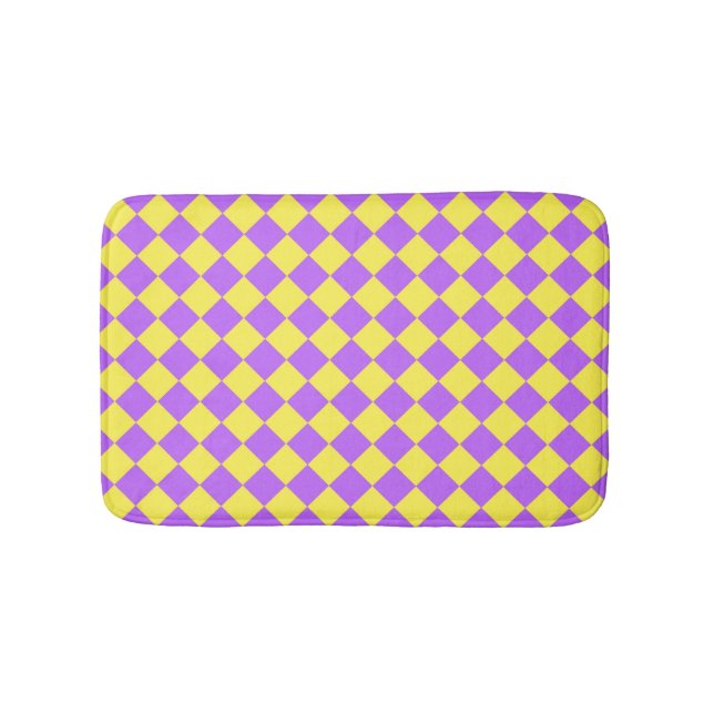 Purple Yellow Checker Diamond Pattern  Bath Mat (Front)