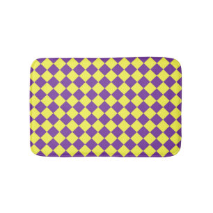 Purple Yellow Checker Diamond Pattern  Bath Mat