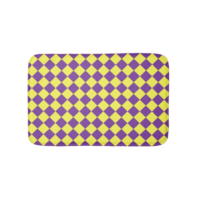 Purple Yellow Checker Diamond Pattern  Bath Mat (Front)