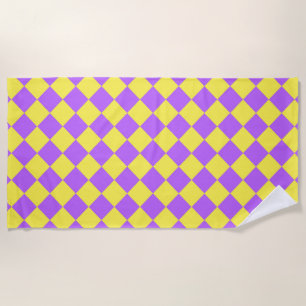 Purple Yellow Checker Diamond Pattern  Beach Towel