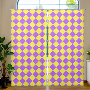 Purple Yellow Checker Diamond Pattern Blackout Curtains